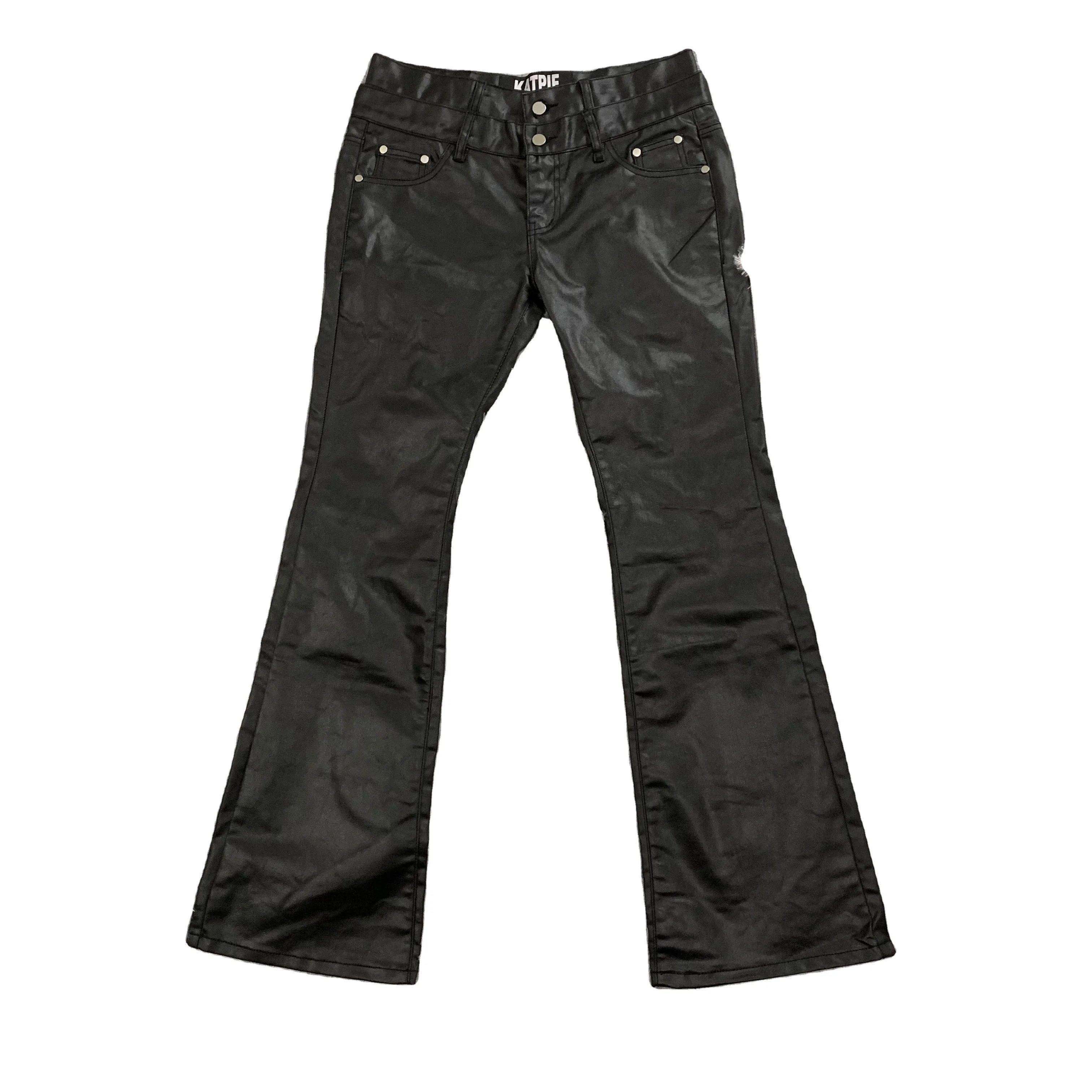 DENIMGUYS Fashion Trend Custom Men's Black Waxed Coated Solid Color Flared Wax Jeans