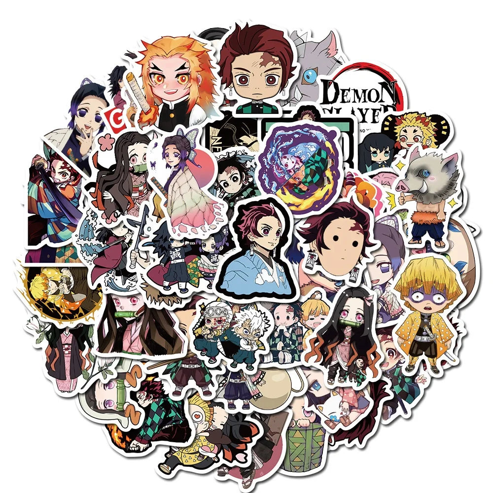 50Pcs Demon Slaye Kimetsu No Yaiba Japan Anime Sticker Paste Adhesive Label Skateboard Luggage Laptop Cartoon Stickers