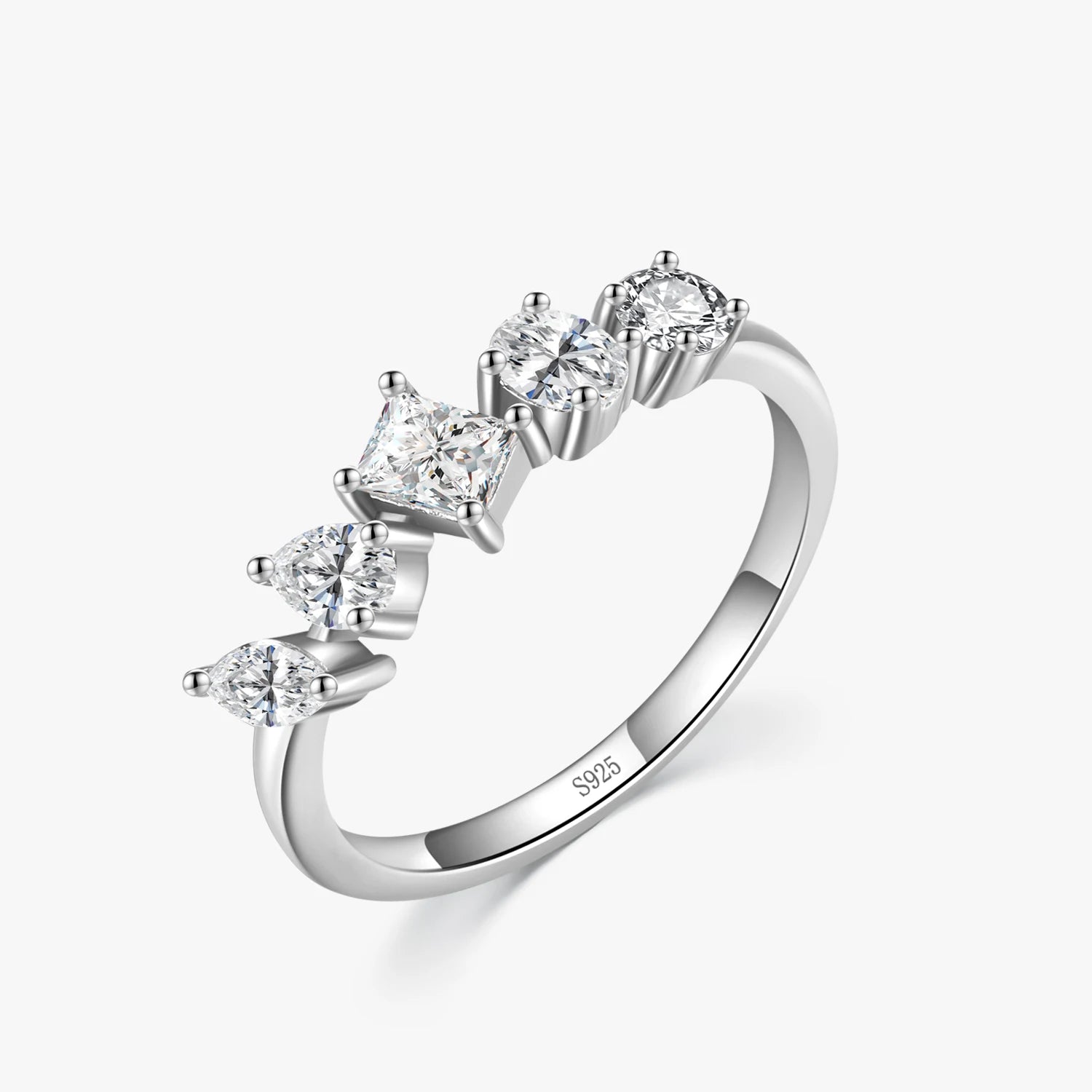 Ailmay 925 Sterling Silver Fashion Luxury Shining Irregular Geometric Zircon Finger Ring for Women Romantic Wedding Jewelry