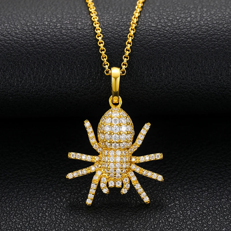 Wholesales Gold Plated Spider Pendant Men Fine Jewelry 925 Sterling Silver VVS D Color Moissanite Diamond Pendant Necklace