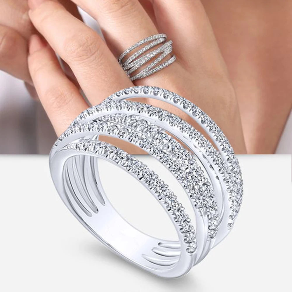 CAOSHI Manufacture Twist Rope Muti Layer Jewelry Wholesale Charm 925 Silver Plated Cubic Zirconia Rings for Women