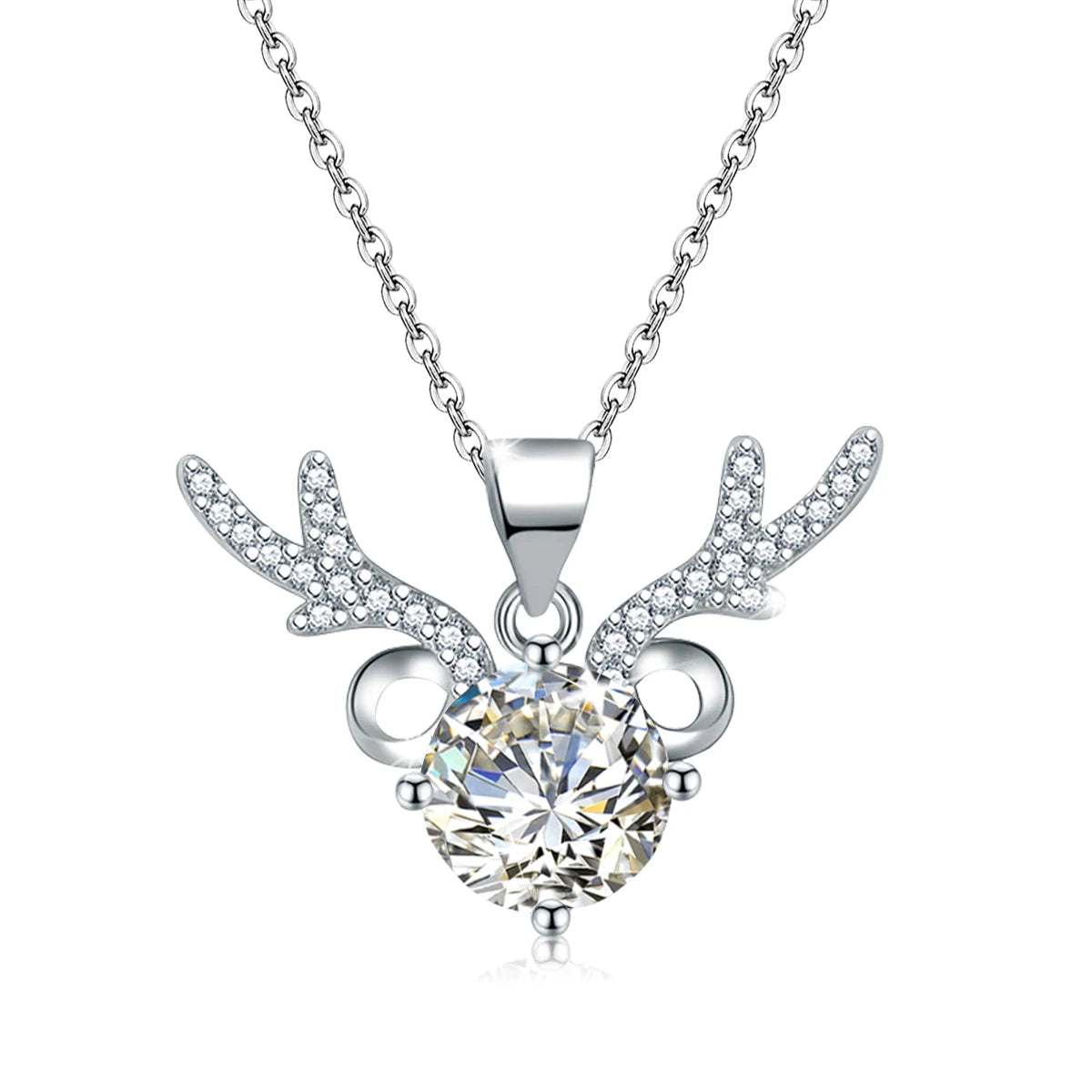 2023 New  Birthday Gift Jewelry Schmuck 925 Silver White Gold Elk 1 Carat Beautiful Moissanite Pendant Necklace for Women