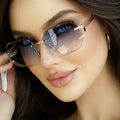 Custom Logo New Arrival Custom Logo Fashion Polygon Cutting Len Ladies Sun Glasses Rimless Rectangle Sunglasses for Women