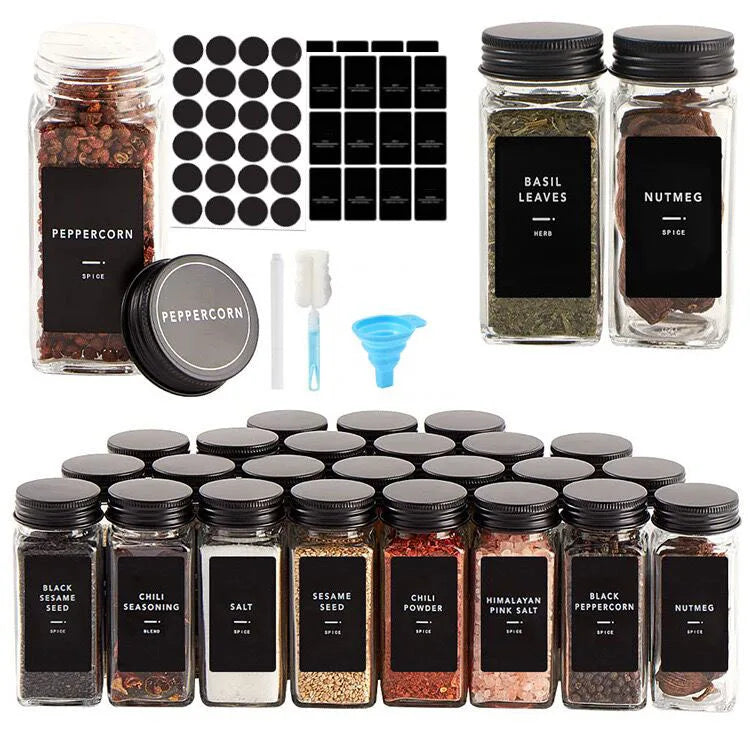 Hot Sale Glass Spice Jar Set 4oz 120ml Seasoning Container with Black Aluminum Lid