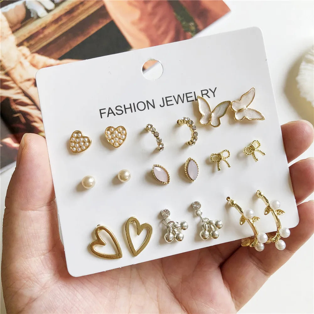 Factory Wholesale Fashion Creative Pearl Heart Shell Butterfly Bell Flower Earrings
