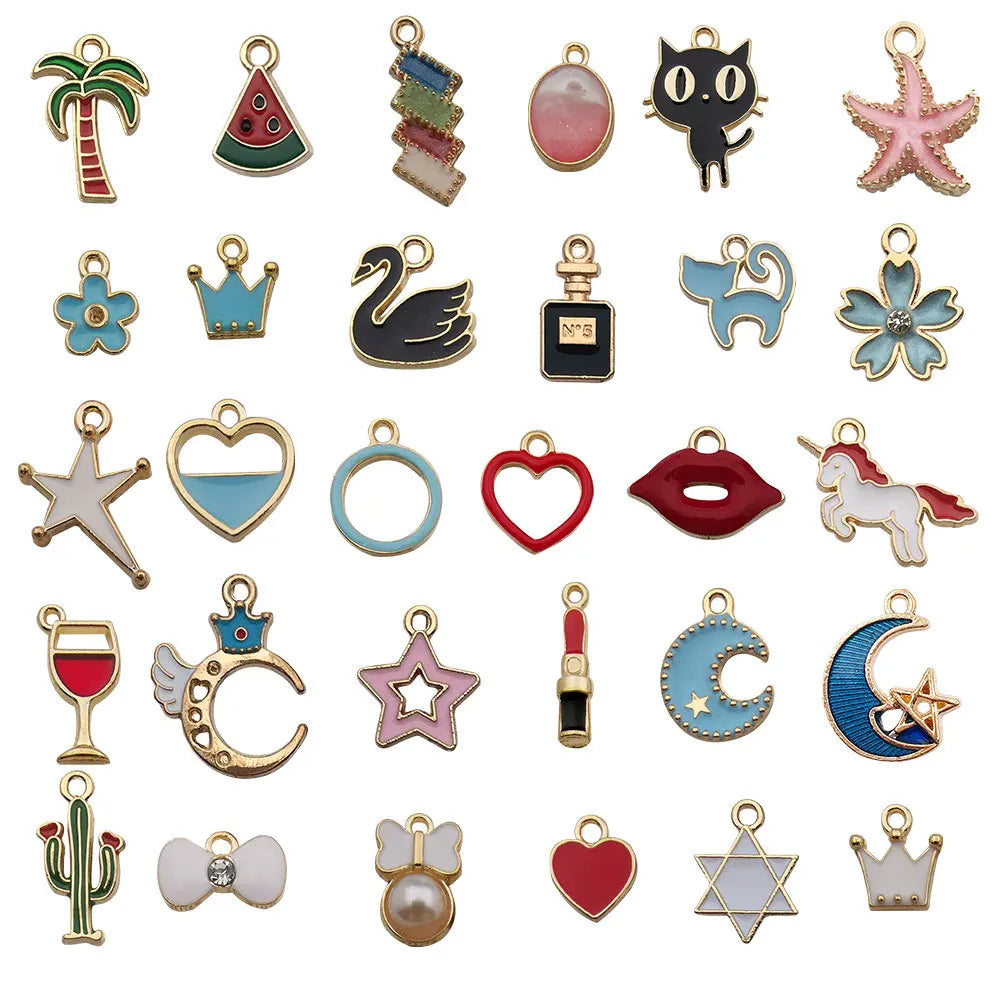 30pcs Mixed Designs Enamel Earring Charms for Jewelry Making Metal Alloy Charms