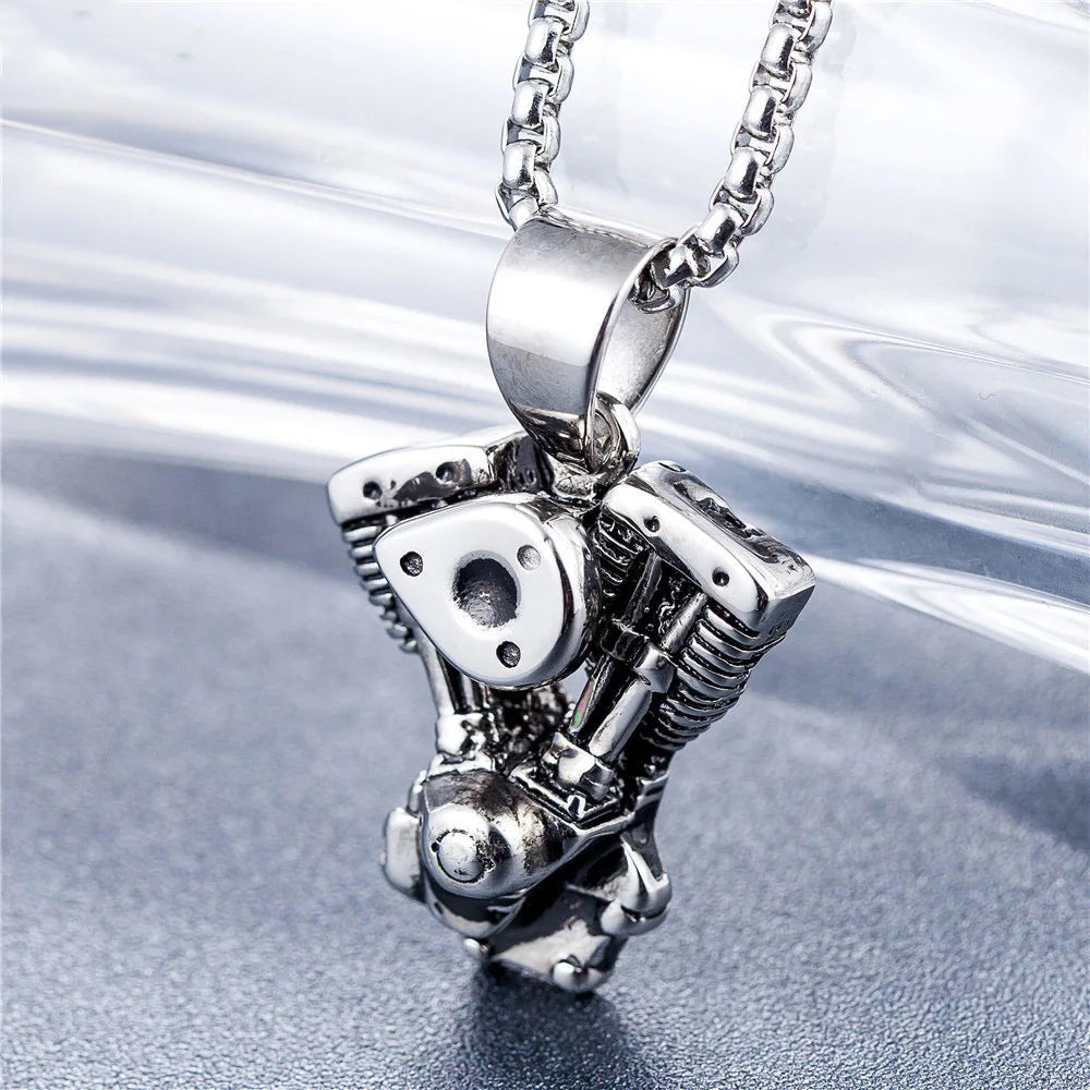 Engine Motorcycle Chain Biker Punk Gothic Necklace Men Vintage Stainless Steel Chain Pendant Necklaces