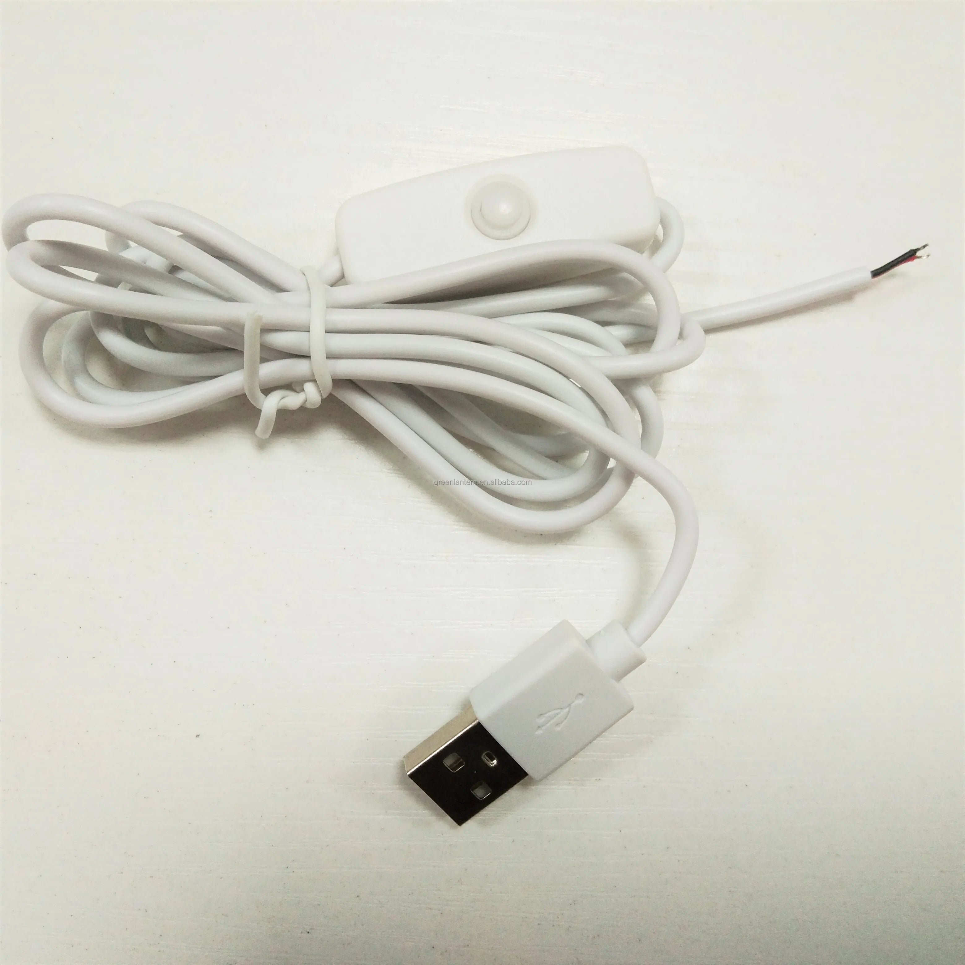 5V USB Extension Cable with Power Switch on OFF Switch Red/Black Open End Wire White Color