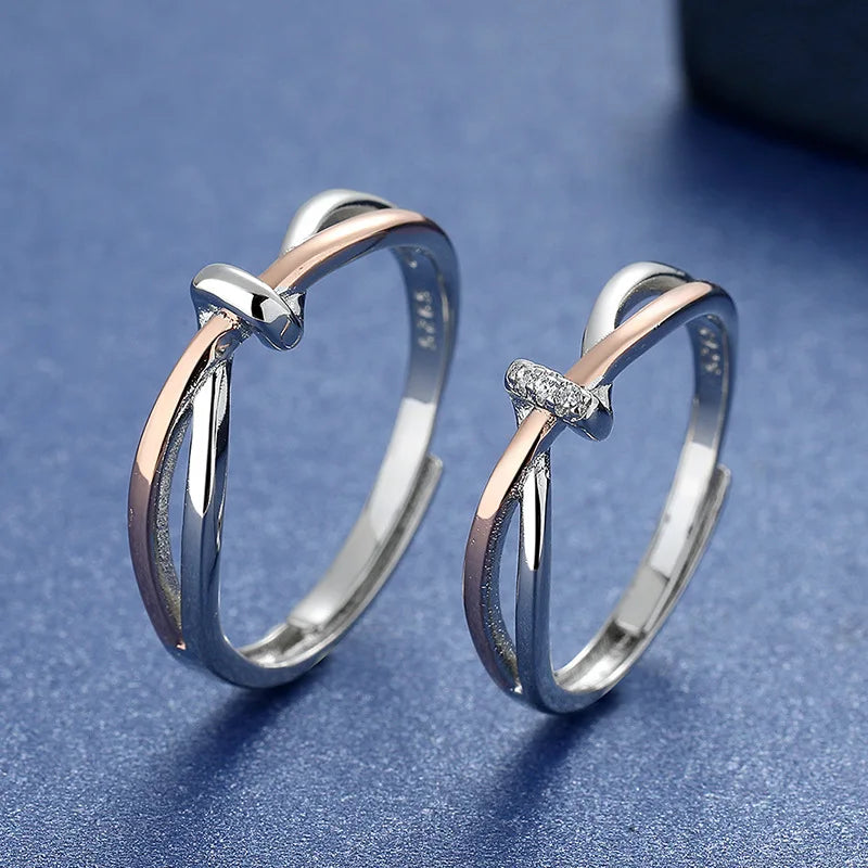 Romantic Design Jewelry Couple Rings Wedding Finger Knot Rings Adjustable Gemstone Creative Commemorative Jewelry Ring