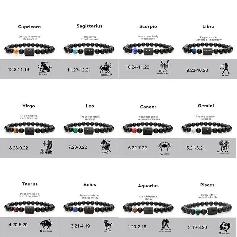 Popular Natural Black Agate Stone Hand String Bracelet Elastic Birth Stone Bracelet for Men