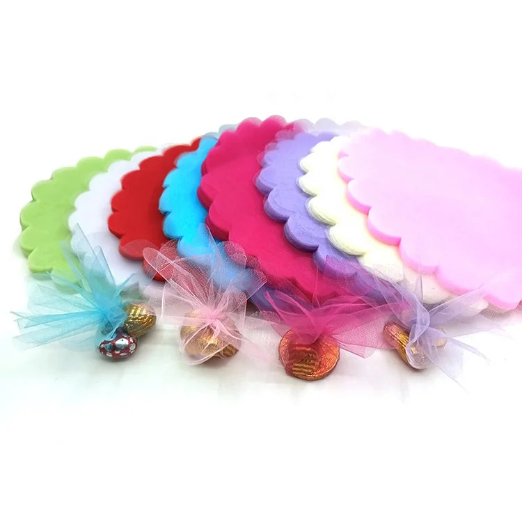 Factory Sale White Pink Red Purple Blue 24cm Wedding Favor Organza Scalloped Edge Tulle Round Circles for Party Decoration