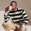 Men's Casual Lightweight Striped Wool Crewneck Sweater Breathable Knit Pullover Anti-Wrinkle Anti-Shrink Heat for Autumn Shrugs