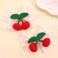 CN Korean Hand Made Lace Metal Hair Bow Clip Embroidered Hairpin Cherry Detail Sweet Elegant Kids Girls Princess Hair Clip