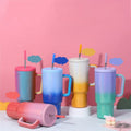 Custom Gradient Color 40oz Stainless Steel Insulated Tumbler Mugs for Camping and Travel Rainbow Water Bottle with Handle