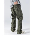 Men's 100% Cotton Lightweight Breathable Windproof Straight Leg Cargo Pants High Street Multi-Pockets Strap Baggy Loose Fit