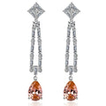 Real 925 Sterling Silver Champagne Pink Quartz Earring Pear Shape Wedding Earrings for Brides