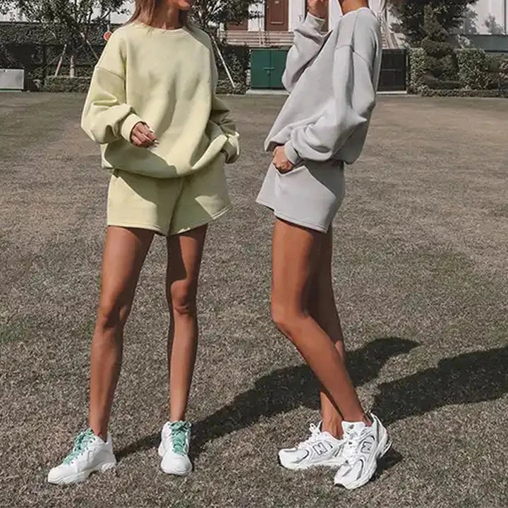 Clothing Women Custom Shorts Tracksuit Long Sleeve Sweatshirt and Shorts Set Casual 2 Piece Hoodie and Shorts Set