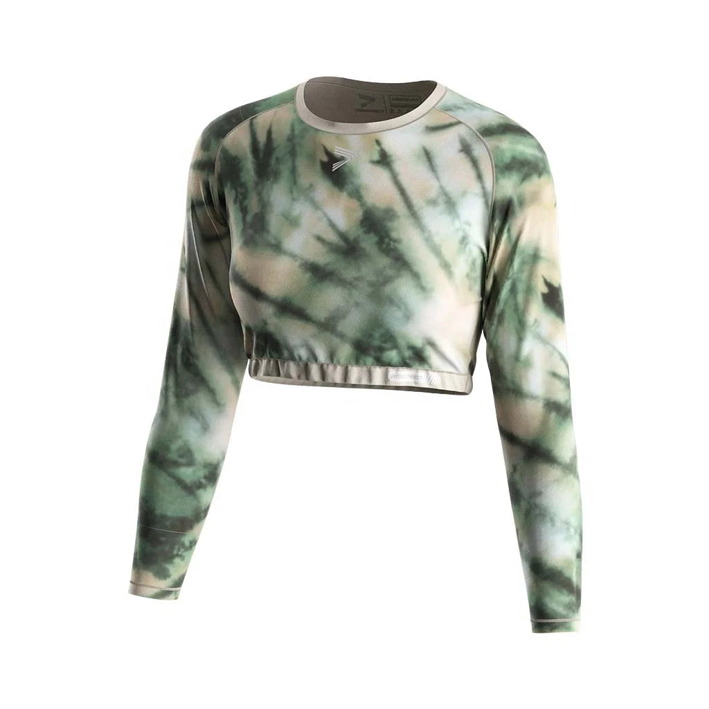 Custom Women's Cropped Long Sleeve Top Elastic Hem Lightweight Quick Dry for Yoga Running and Casual Wear