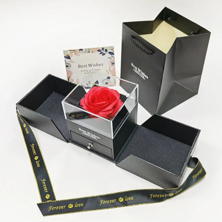 Newest Valentine Jewelry Gift Storage Box Wholesale Acrylic Display Box Luxury Artificial Flower Clear Rose Acrylic Box