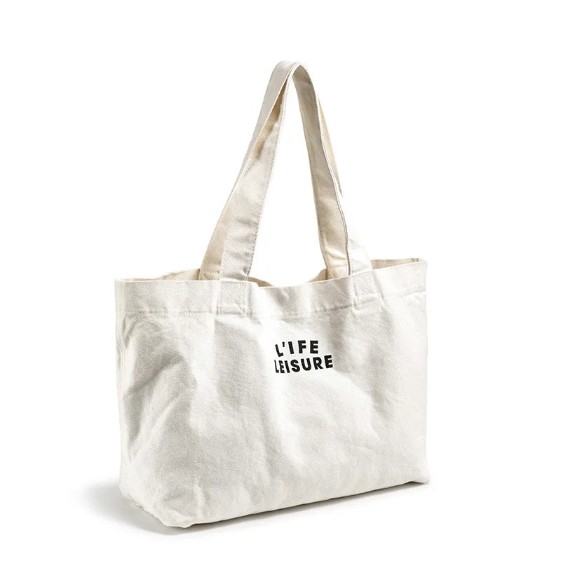 Custom Heat Transfer Printing Pocket and Zipper Cotton Large Shopping White Canvas Tote Bag