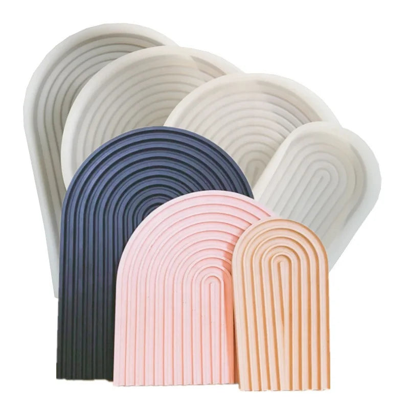 Large Arch Wave Tray Mold Striped Thick Geometric Nordic Boho Rainbow Concrete Serving Coaster Epoxy Resin Silicone Mold