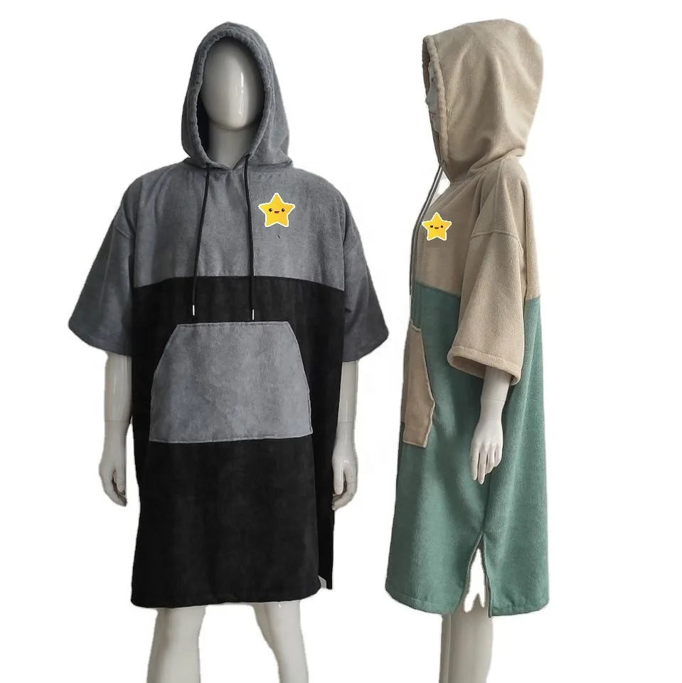 Custom Fast Dry Packable Microfiber Poncho Changing Robe With logo Embroidery Hooded Wearable Towel Dress