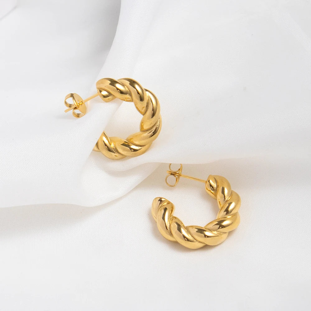 Designer Stainless Steel Stud Earring Fashion 18K PVD Gold Plated Twist Hoop Earrings Jewelry Women