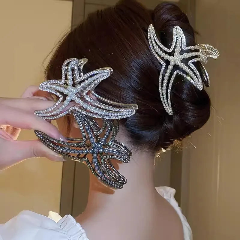 Starfish Hair Clip Pearl Clips for Hair Accessories for Brides Rhinestone Pearl Barrettes for Womens Hair Pieces