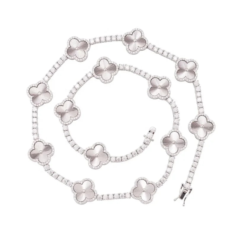 Fine Jewelry Hip Hop Bling 925 Sterling Silver Pass Diamond Tester  VVS Four Leaf Moissanite 3MM 4MM Clover Tennis Chain for Men