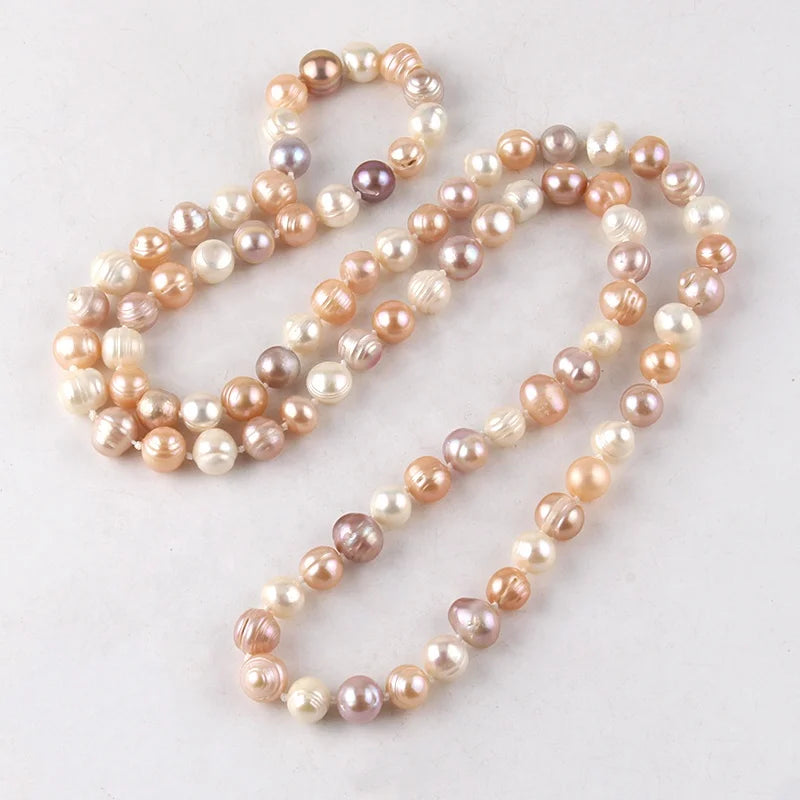 Fashion Beautiful Women Jewelry Graceful Handmade Knotted Necklace Irregular Multicolor Freshwater Pearl Necklace