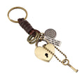 Vintage Braided Leather Antique Bronze Key Ring Holder Lock Heart Keychains for Men Boy