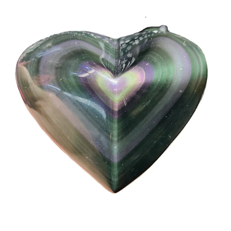 Wholesale Natural Healing Stone Rainbow Obsidian Heart Hand Polished Crystal Heart