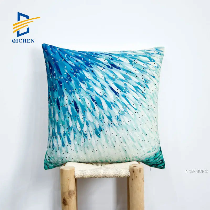 Innermor Woven Printed Square Blue Geometric Cushion Cover Throw Pillow Case