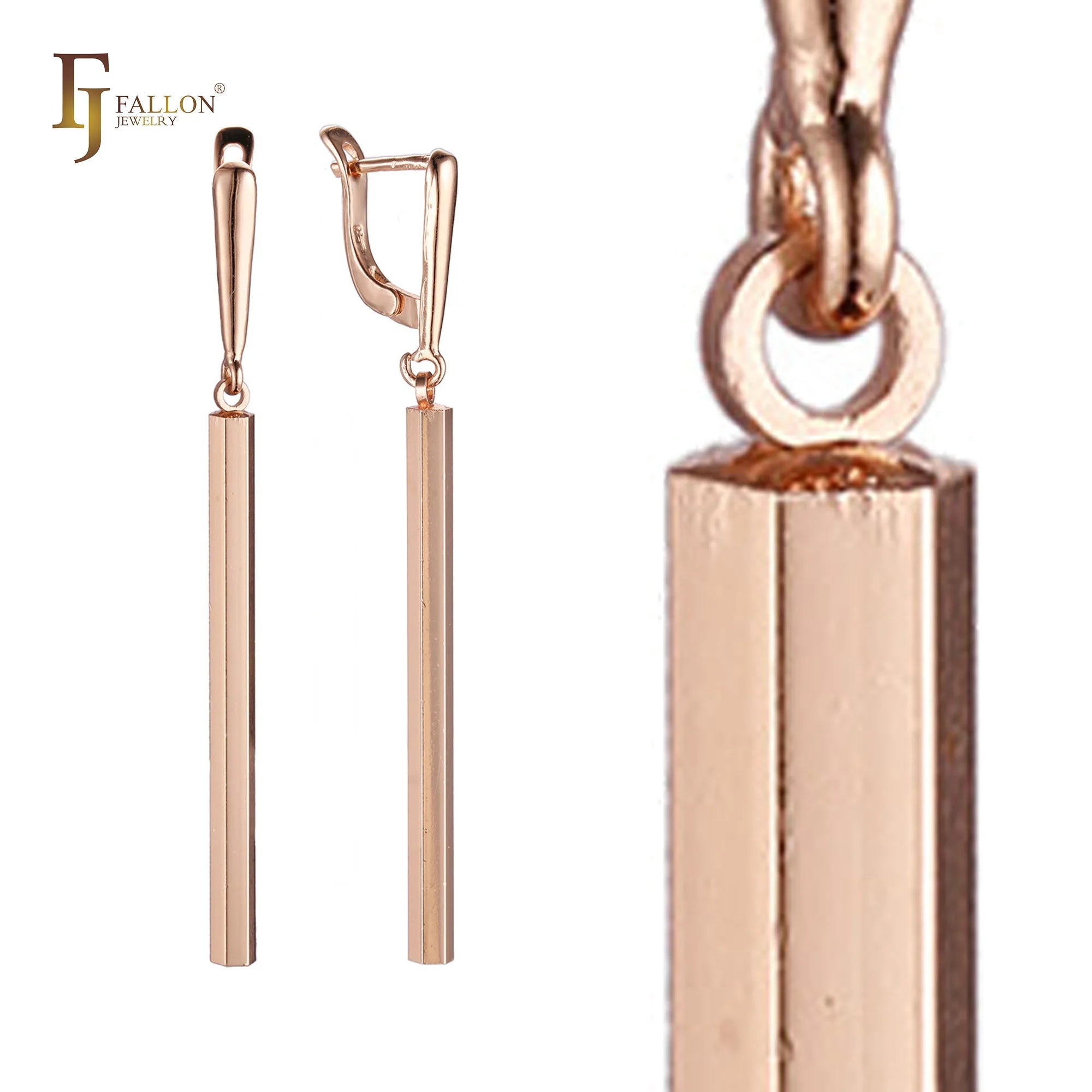 FJ Fallon Fashion Jewelry Long bar Drop Earrings Plated in Rose Gold Brass Based
