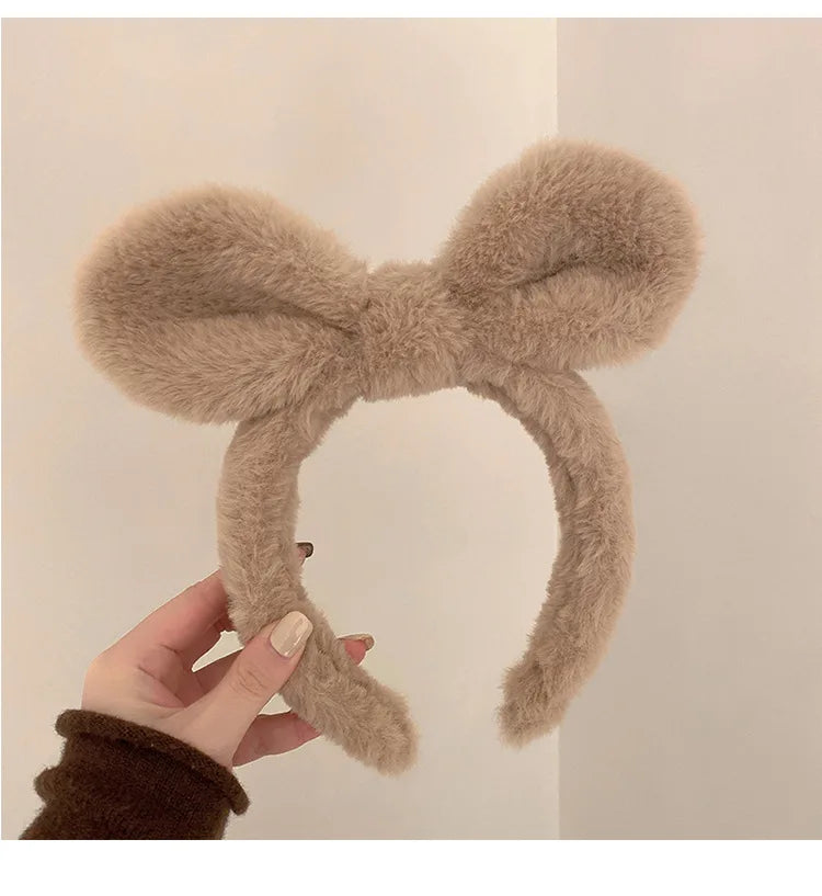 New Cute Plush Animal Knot Bow Crab Hair Clasp Hair Hoop Cosmetic Soft Plush Face Wash Flower Headband Ear Makeup Hair Band