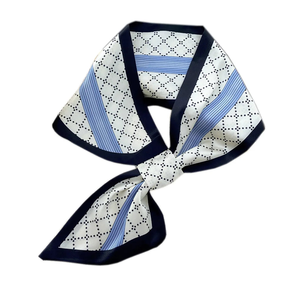 Luxury Spring Summer Ear Silk Scarf Women Striped Print Neckerchief Wrist Towel Korean Style Tie Bag Band Ladies Neck Scarf