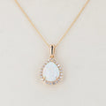 Starsgem 9*11MM Pear Cabochon Cut White Opal  14k 18k Yellow Gold Necklace Opal Lab Grown Diamond Jewelry