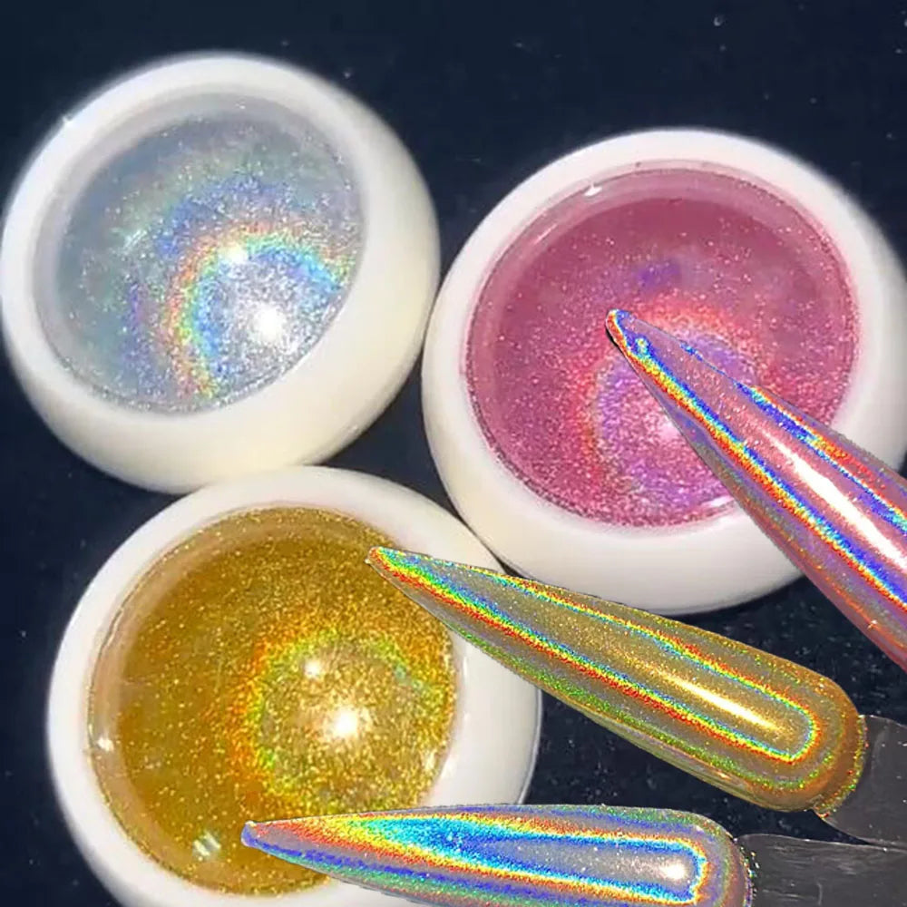 Holographic Laser Nail Powder 3g Chrome Laser Mirror Glitter Nail Art Pigment Rub Dust Flakes Manicure Decorations