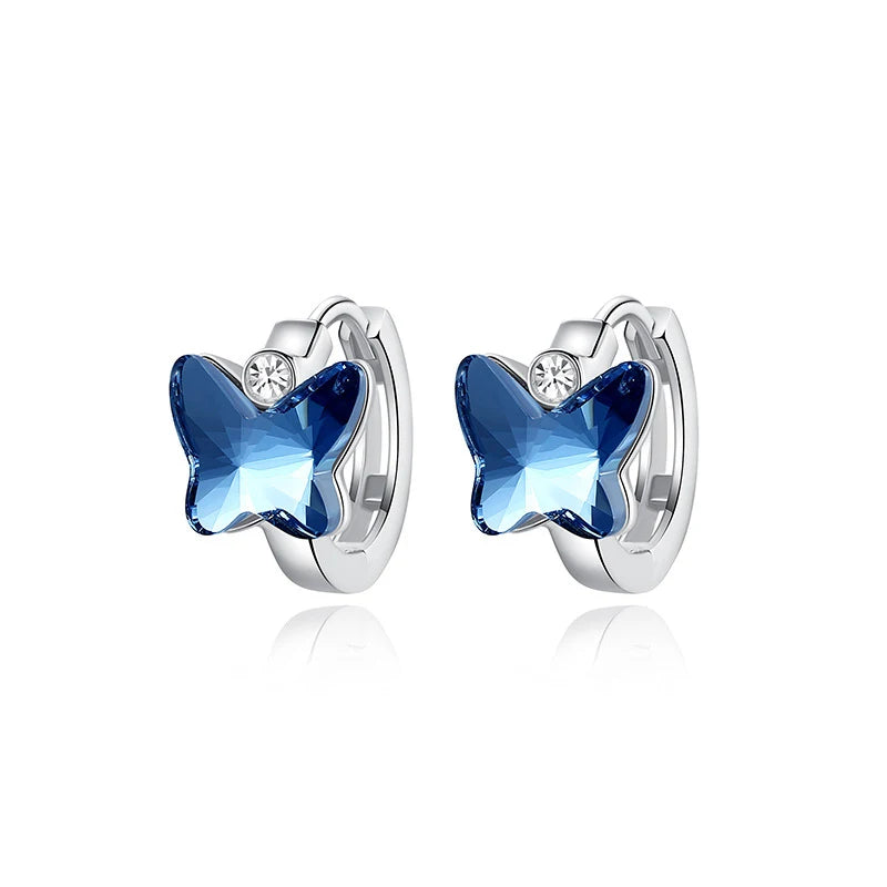 RINNTIN SWE12 Sterling Silver 925 Jewelry Wholesale Crystal Butterfly Small Hoop Earrings Women