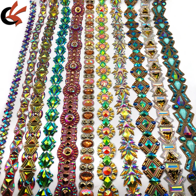 Various Styles In stock Carnival Costume Decor Iron-On Resin Gems Crystal Hot Fix Rhinestone Applique Trimming
