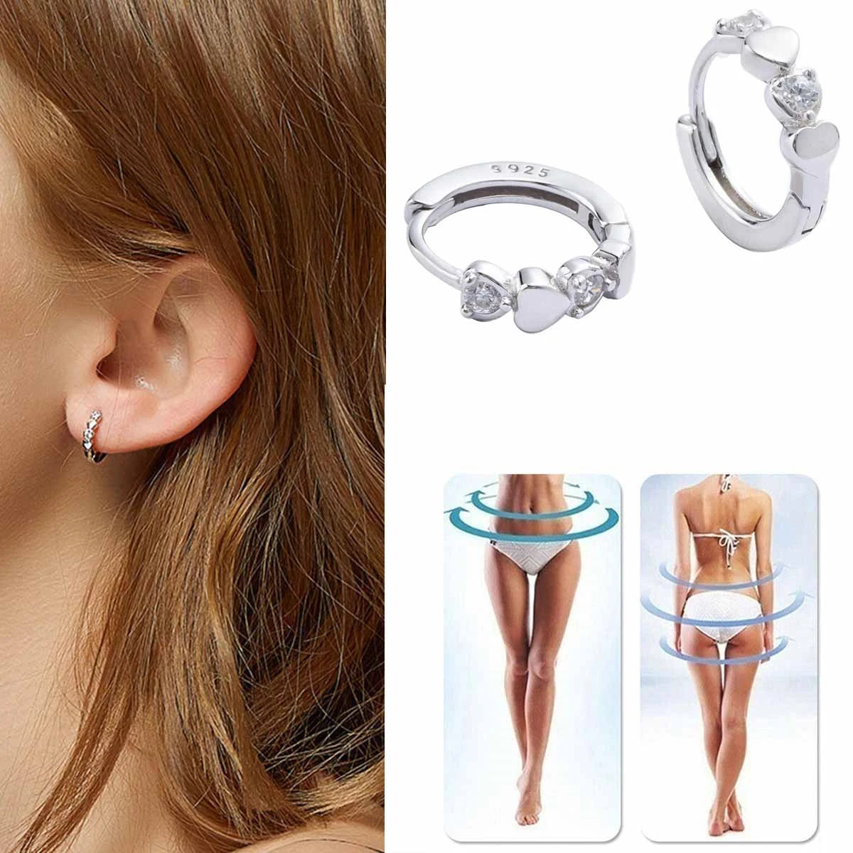 1 Pair Fashion Heart Earrings Therapy Weight Acupoints Pair Slimming Ear Slim Magnetic Loss Stud