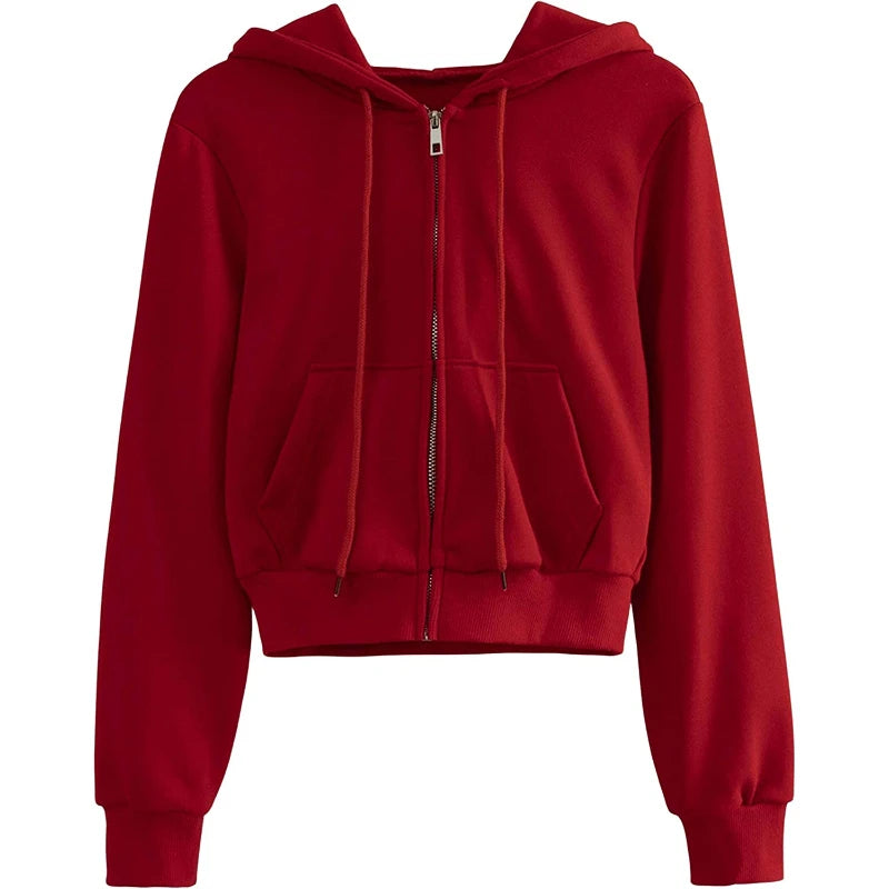 Fitspi Womens Cute Workout Cropped Zip up Drawstring Hoodie Sweatshirt Jacket