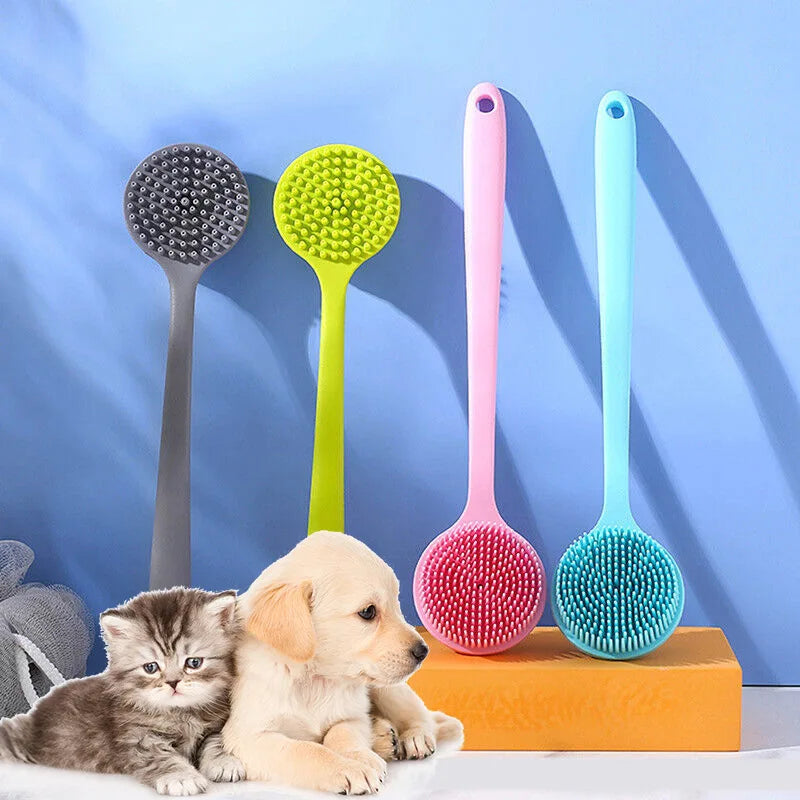 Silicone Pet Shower Massage Brushes Long Handle Dog Bath Brush Comb Pet Hair Cleaning Grooming Dog Bathing Brush