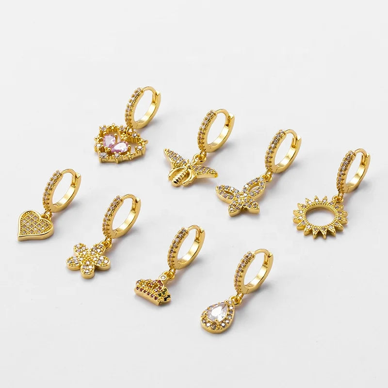 Gaby New Arrive  Gold Filled Hoop Earrings Wholesale Crown Heart Design Women Earrings Body Piercing Jewelry