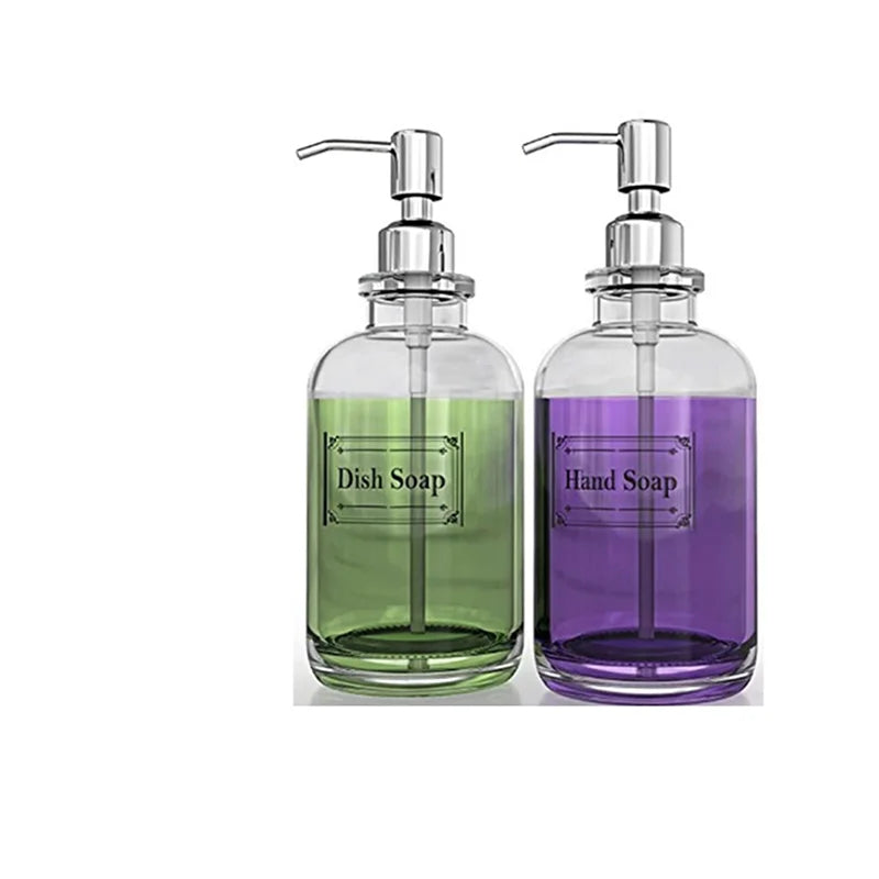 Wholesale Clear Glass 18oz Hand Sanitizer with Stainless Steel Pump Press Dispense Bottle Soap Dispenser