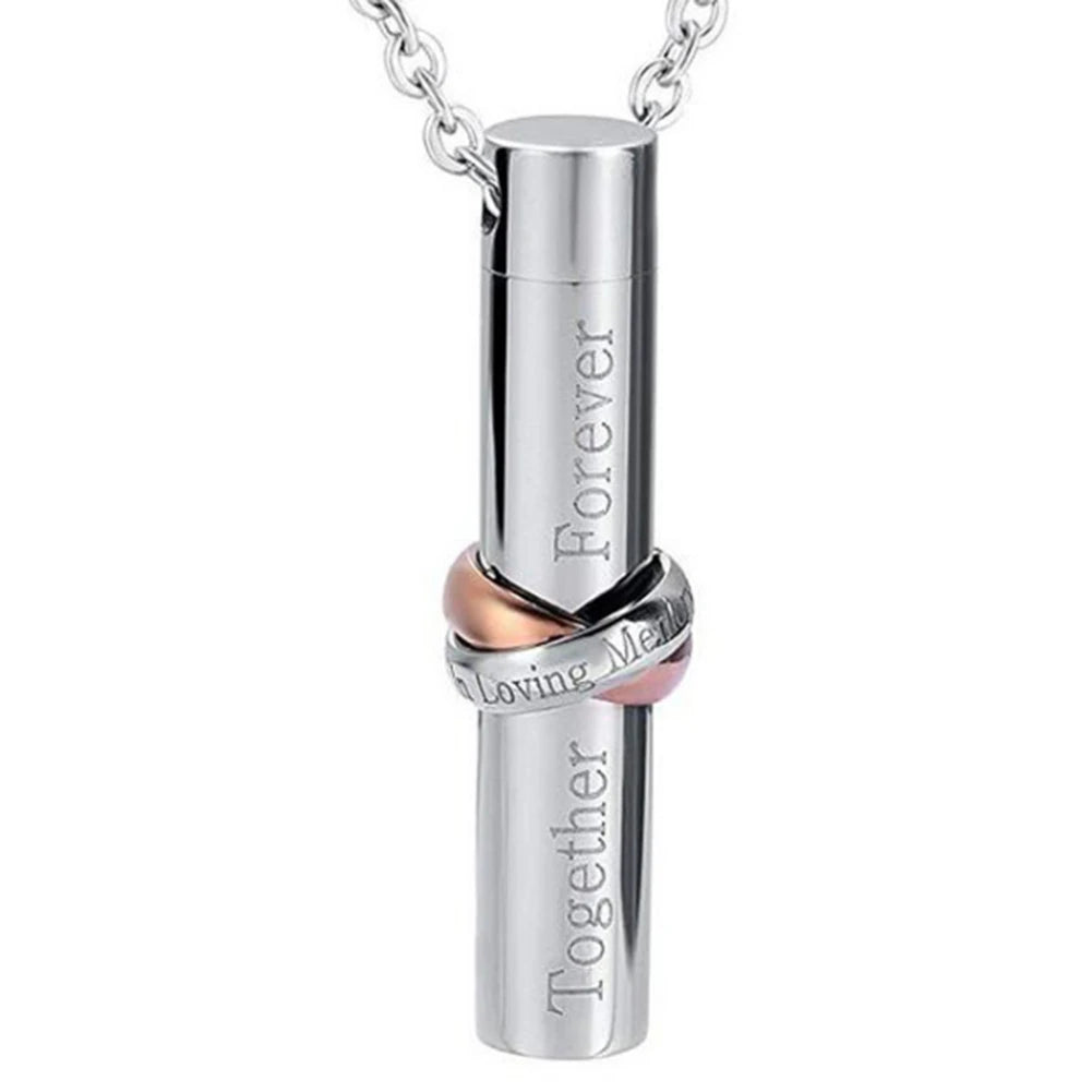 Christian Stainless Steel Silver Plated Urn Necklace Cylinder Pendant Memorial Keepsake Funeral Gift Cremation Ashes