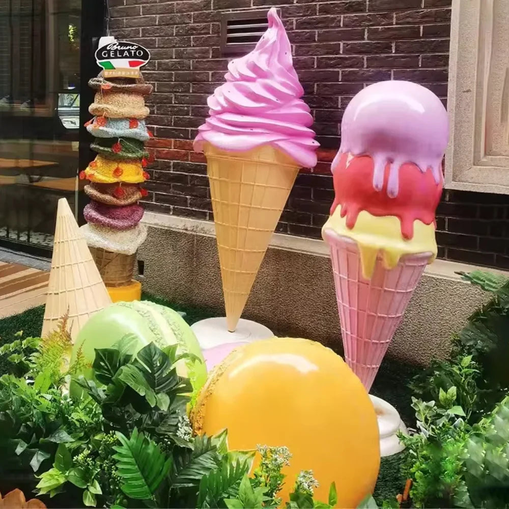 Giant Fiberglass Ice Cream Statue/Attractive Fiberglass Giant Ice Cream Candy Sculpture/big Resin Ice Cream Cone Shop Decor