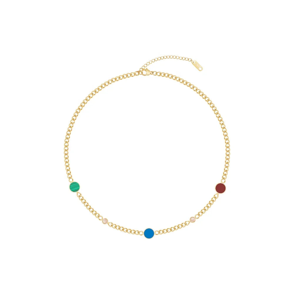 PVD 18K Gold Plated Stainless Steel Jewelry Cuban Chain Colorful Acrylic Disc Zircon Charms for Women Necklaces P233375