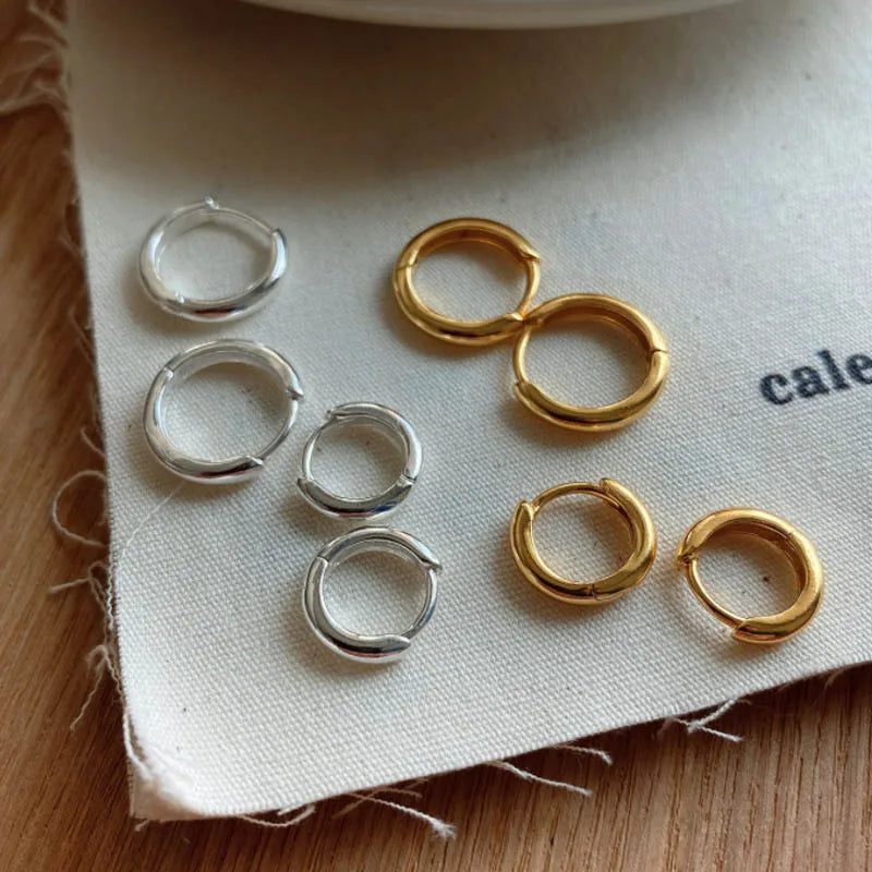 Fashion 24K Gold Plating Geometric Circle Hoop Earrings  925 Sterling Silver Round Circle Earrings