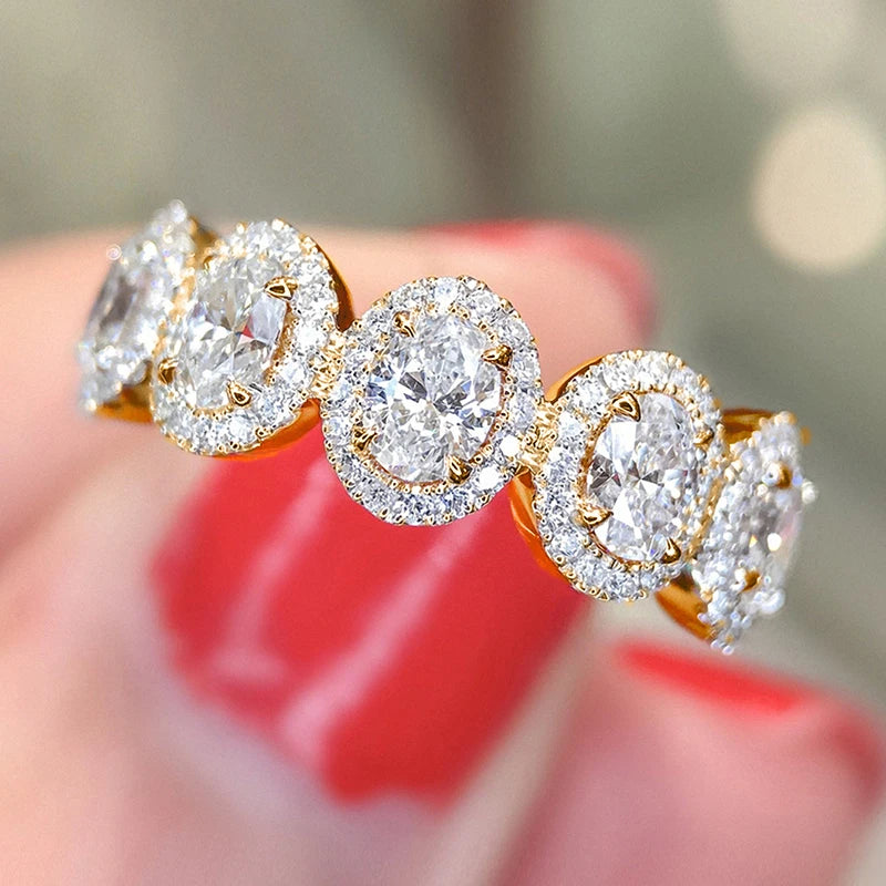 CAOSHI Exquisite Oval Cut 5A Cubic Zirconia Band Silver Gold Rose Gold Color Women's Rings for Engagement Wedding Ring